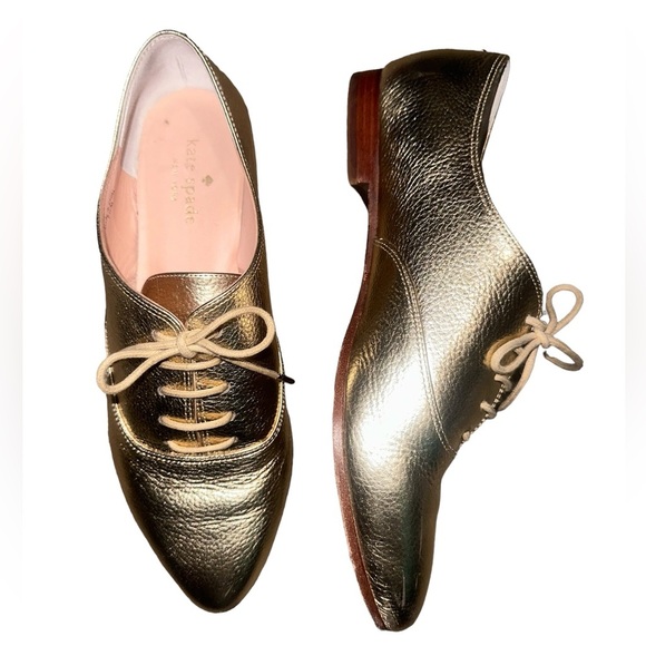 KATE SPADE Carmila Gold Oxford Leather Shoes Size 7 1/2M - Picture 2 of 7